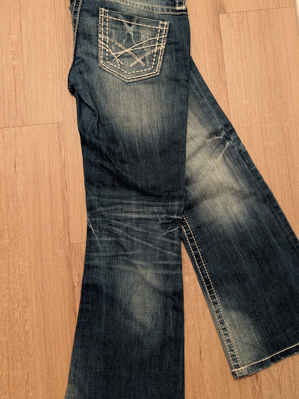 BKE Women's Faded Dark Blue Flare Jeans